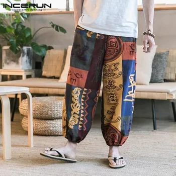 INCERUN Vintage Imprimate Bărbați Pantaloni Harem Joggeri de Bumbac Vrac Thai Largi Picior Pantaloni Largi în Stil Etnic Pantaloni Barbati Streetwear 2020