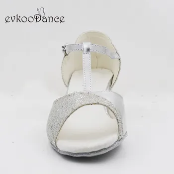 Evkoodance argint pu cu sclipici Profesional de 3 cm inaltime toc Pantofi de Dans Dimensiunea NOI 4-12 Zapatos De Baile Evkoo-574