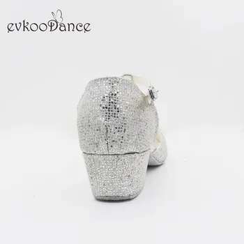 Evkoodance argint pu cu sclipici Profesional de 3 cm inaltime toc Pantofi de Dans Dimensiunea NOI 4-12 Zapatos De Baile Evkoo-574