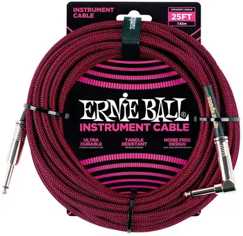Ernie Ball Împletite Instrument prin Cablu, 25ft/7.62 m, 7 Culori Disponibile