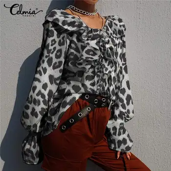 Femei Sexy Leopard De Imprimare Bluze 2021 Celmia Maneca Lunga Volane, Camasi Casual, Lejere Tunica Topuri Doamnelor Elegante Blusas Femininas