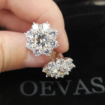 OEVAS Argint 925 Cercei Stud Pentru Femei Spumant Plin Ridicat de Carbon Diamant Floare Petrecere de Nunta Bijuterii Fine Cadou