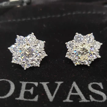 OEVAS Argint 925 Cercei Stud Pentru Femei Spumant Plin Ridicat de Carbon Diamant Floare Petrecere de Nunta Bijuterii Fine Cadou