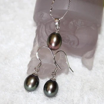 Noul Negru de apă dulce pearl de apă-drop perla cercei pandantiv colier moda bijuterii