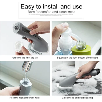 Anti-alunecare mâner lung automata detergent spray, perie de curățare baie bucatarie masina perie de curatare cu spray
