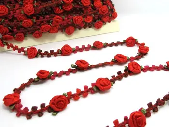 2 Metri Țesute Rococo Panglică Tăiați cu Luminoase de culoare Roz Boboci de Flori|Decorative Florale Panglică|Album Materiale|Imbracaminte|Decor