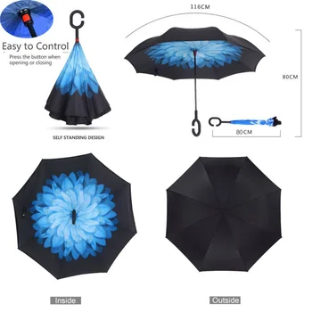 Pliere Reverse Anti UV Inversat Umbrela Inversă Windproof Pliere Dublu Strat Umbrele Sta în Interiorul Însorită Ploioasă Bărbați Femei