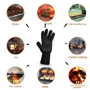 GRĂTAR Mănuși de Înaltă Temperatură 500-800 Ignifug BarbecueHeat Izolare Microunde, Bucătărie, Bicarbonat de Mănuși de Grătar Cuptor Mănuși cu un deget Mănuși