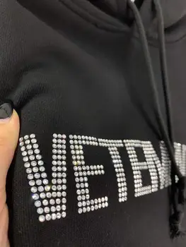 Vetements Hoodie Bărbați Femei VETEMENTS Stras Hanorace Bling Scrisoare Logo-ul VTM Pulovere Supradimensionate material Gros Jachete