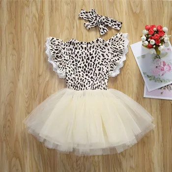 Moda de vânzare Fierbinte de Vară pentru Copii Fete de Îmbrăcăminte Rochie de Dantelă Rochie de Bal Rochie mini Leopard Zbura Maneca Set Baby Rochie Casual en-Gros