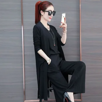 Set de trei piese Pentru Femei Primavara Toamna de Moda Pantaloni Largi Costum coreeană Vrac Doamne de Birou Elegant Potrivi Plus Dimensiune 5XL W2106