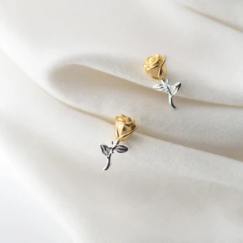 Modian Culoare Auriu Rose Floare Bijuterii Pentru Femei Charm Frunza De Copac Clasic Real Argint 925 Moda Stud Cercei Cadou