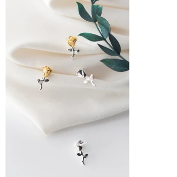 Modian Culoare Auriu Rose Floare Bijuterii Pentru Femei Charm Frunza De Copac Clasic Real Argint 925 Moda Stud Cercei Cadou