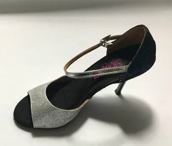 De Vânzare la cald fashional sala de dans latino pantofi de salsa si tango pantofi din argint sclipici de nunta si petrecere pantofi 6205B-BSG
