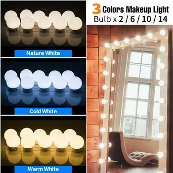 3 Culori Led Oglindă de Machiaj de Lumină LED-uri Vanitatea de Iluminat de la Hollywood Lumina 2 6 10 14 Bec fără Trepte Reglabile Lampă de Perete de Masa de toaleta