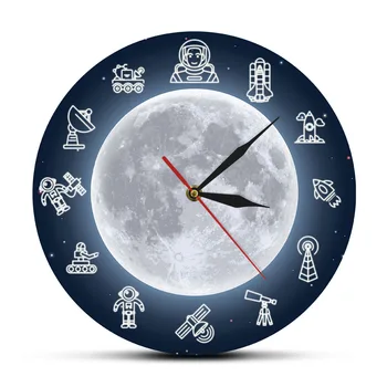 Spațiu De Călătorie Luna De Arta De Perete Modern Ceas De Perete Spațiu Astronaut Timp Rotund Ceas De Perete Ceas De Știință Ireal Galaxy Decor De Perete