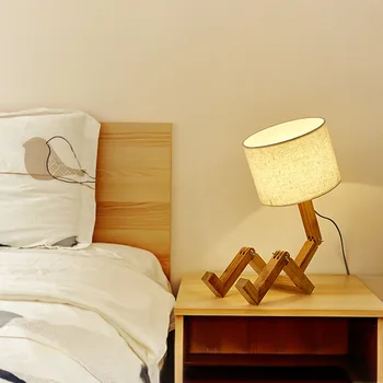 Creative Lemn Masiv Corp În Formă De Lampă Studiu Dormitor, Noptiera Din Lemn Robot De Pliere Led Lampa De Birou Desktop Decorative Lampa De Birou
