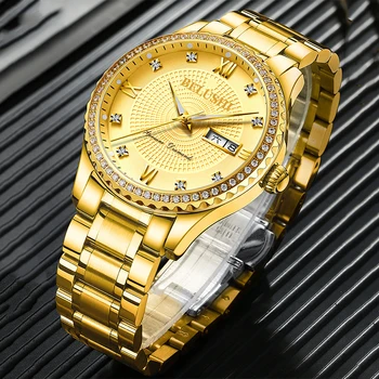BELUSHI Mens Ceasuri de Top de Brand de Lux Silver&Ceas de Aur cu Diamante Plin de Oțel Curea Analog Cuarț Ore de Moda Bărbați Ceasuri