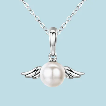 925 Sterling Silver Pearl Aripi De Înger Pandantiv Coliere Pentru Femei Cadouri