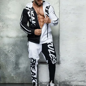 Hip-Hop hoodie sweatpant Set Slim Casual Trening cu Fermoar Jacker + Pantaloni de Creion 2 Bucati Mens Îmbrăcăminte Sport Seturi de Streetwear