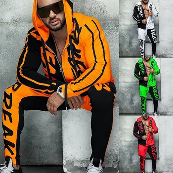 Hip-Hop hoodie sweatpant Set Slim Casual Trening cu Fermoar Jacker + Pantaloni de Creion 2 Bucati Mens Îmbrăcăminte Sport Seturi de Streetwear