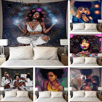 Negru Tapiserie Arta Afro Femeie Afro-Americani Cuplu Vin Roșu Dragoste Meditație Hippie Hip Hop Girl Agățat De Perete De Pânză Tapiserii