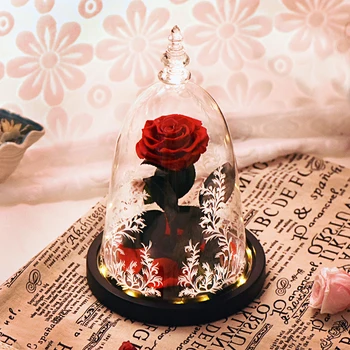 Ainyrose frumoasa si ia Eterna Trandafir Rosu Floare Artificială În Cupolă de Sticlă cu Lumină LED-uri pentru Valentine Ziua Mamei Cadouri