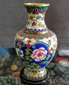 7.88 Inch Rafinat Antic Chinez De Cupru Sculptate Flori Cloisonne Minunata Vaza De Flori Borcan Mobilier Acasă Decorare