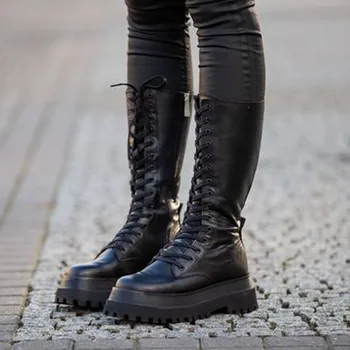 2021 Nou Brand de Moda din Piele PU URI de Vânzare FIERBINTE Tocuri Indesata Platforma Motociclete Cizme Pantofi Femei din Piele Doamna Încălțăminte