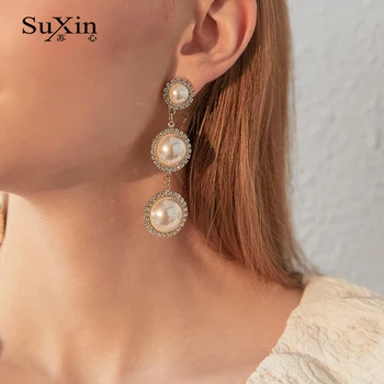 SuXin cercei 2020 nou simplu de aur de cristal temperament cercei pentru femei lung pearl cercei pandantiv bijuterii cadouri