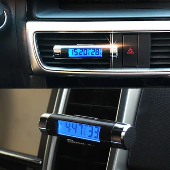 2in1 Auto LCD Digital de Temperatură Termometru Ceas Mașină Ceas Termometru Digital cu lumina de Fundal de Automobile Termometru Clip