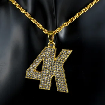 Moda 4K Numărul Scrisoare Pandantiv Coliere Femei Bărbați Hip Hop Bijuterii Steampunk Bling Stras Lanț Lung Colier de Aur Cadouri