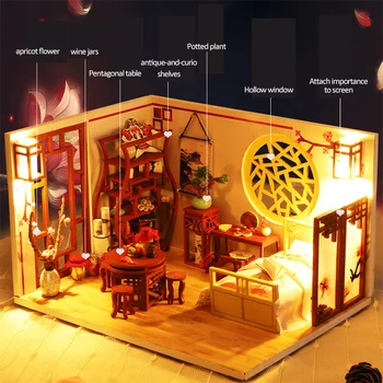 Diy Casă De Păpuși În Miniatură Kituri De Case Din Lemn De Anul Nou Cadouri De Craciun Jucarii Pentru Copii Roombox De Epocă Mobilier Casa Papusa Set