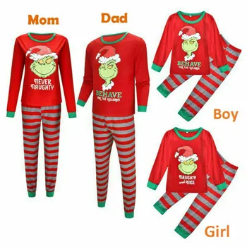 De crăciun, Familia Tata Mama Copii Pijama Set Xmas Grinch Pijamale Pijamale Costum TT@88