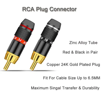 100buc/lot RCA Conector Placat cu Aur Conector de Sârmă 6mm Cablu RCA Male Plug Profesional de Boxe Audio Adapter 50Pairs Rosu+Negru