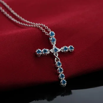 Aimarry Argint 925 Alb/Albastru/Albastru Inchis AAA Zircon Cruce Pentru Femei Barbati Ziua de Crăciun Cadouri de Nunta Bijuterii de Moda
