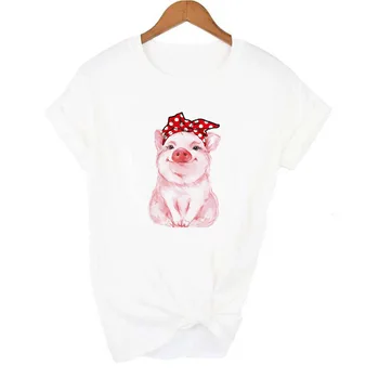Bandana Roz de Porc Grafic Tricouri Femei Harajuku Femei Drăguț T-shirt de Vara cu Maneci Scurte Streetwear Epocă Topuri Camisetas Mujer
