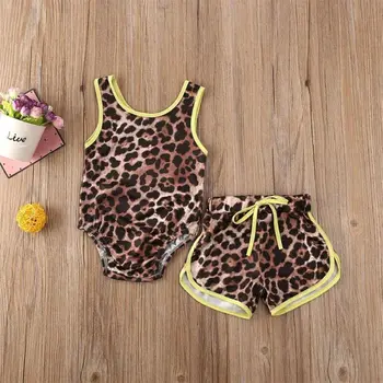 2 buc de Vara costume de Baie Fete pentru Copii Leopard Bikini Set Nou-născut Copilul Costume de baie Costum de Baie Beachwear Costume pantaloni Scurți 0-24M