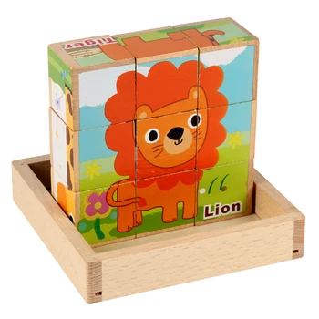 Jucărie copil bloc de Lemn, tocător din Lemn cuburi Animale de Fructe de Trafic 9pcs 6 partea de jucării Educative pentru Copii
