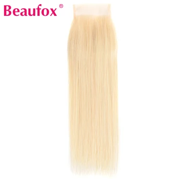 Beaufox 613 Blonda Brazilian Parul Drept Dantela Păr Uman 4*4 De Închidere Parte Gratuit Cu Par Remy De Păr