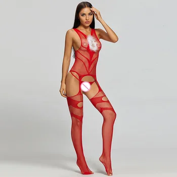 Sexy, Lenjerie Erotica De Crăciun Pene Dresuri Bodystockings Gol Deschis Picioare Ciorapi De Plasă Erotic Body
