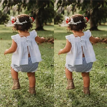 Vara 2019 Copii Fete de Moda de Îmbrăcăminte Seturi de 2 buc tricou Alb de Sus & Carouri Tutu Set de Pantaloni pentru Fete Haine 0-24M