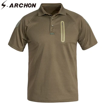 S. ARCHON Marfă de Vară pentru Bărbați Tactice T-shirt Short Sleeve Zip Buzunare Respirabil Moda T-shirt Casual Militare Regulate Tricou