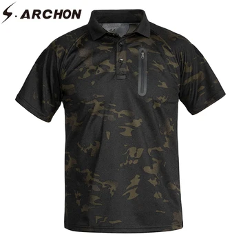 S. ARCHON Marfă de Vară pentru Bărbați Tactice T-shirt Short Sleeve Zip Buzunare Respirabil Moda T-shirt Casual Militare Regulate Tricou
