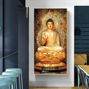 Golden Buddha Lotus Feng Shui Tablouri de Arta de Perete Postere si Printuri Panza Pictura Arta de Perete Imaginile pentru Camera de zi Decor Acasă