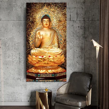 Golden Buddha Lotus Feng Shui Tablouri de Arta de Perete Postere si Printuri Panza Pictura Arta de Perete Imaginile pentru Camera de zi Decor Acasă