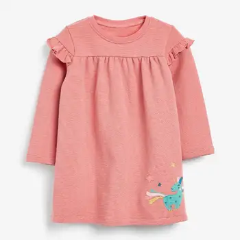 Puțin maven copii fete de brand toamna pentru copii rochie de fete pentru copii haine de Bumbac de culoare roz copilul de animale aplicatiile rochii de fată S0846