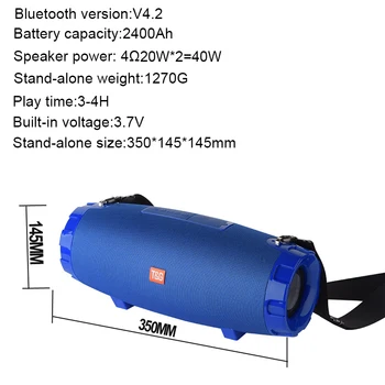 În aer liber difuzor portabil bluetooth TG526 40W, cu radio FM, USB, portabil, boxe, putere mare, de dimensiuni mari, rezistent la apa, 3D, ste