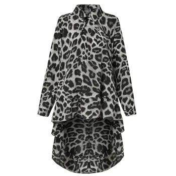 5XL Celmia 2021 Boem Leopard de Imprimare Topuri Femeile de Moda Bluza cu Maneca Lunga cu Volane Asimetrice Tricouri Butoane Casual Blusas 7