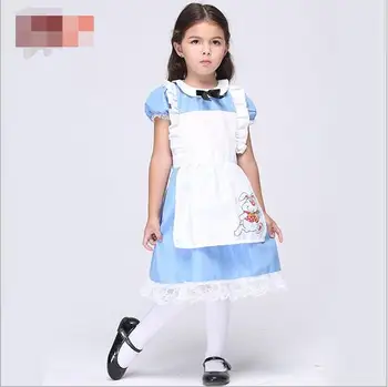 Gratuit pp Halloween Copii Fete de Lux Alice În țara Minunilor Albastru Rochie de Petrecere Vis Alice Copii Lolita Cosplay Costum